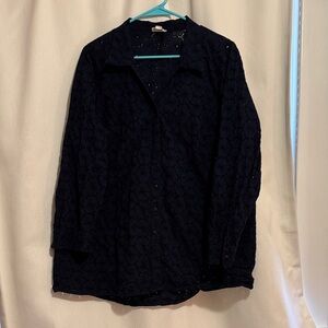 Nicole Miller Artelier Navy Eyelet Button-Up Shirt